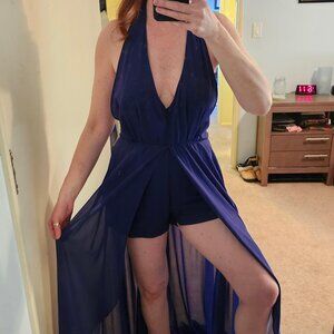 GORGEOUS BLUEISH/PURPLE HALTER MAXI WITH SHORTS UNDERNEATH!